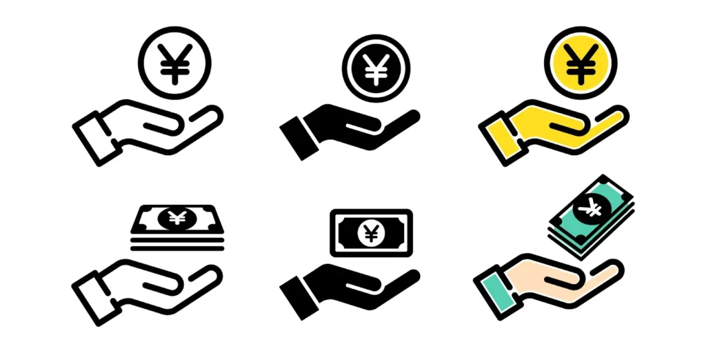 様々な種類の手とお金の画像